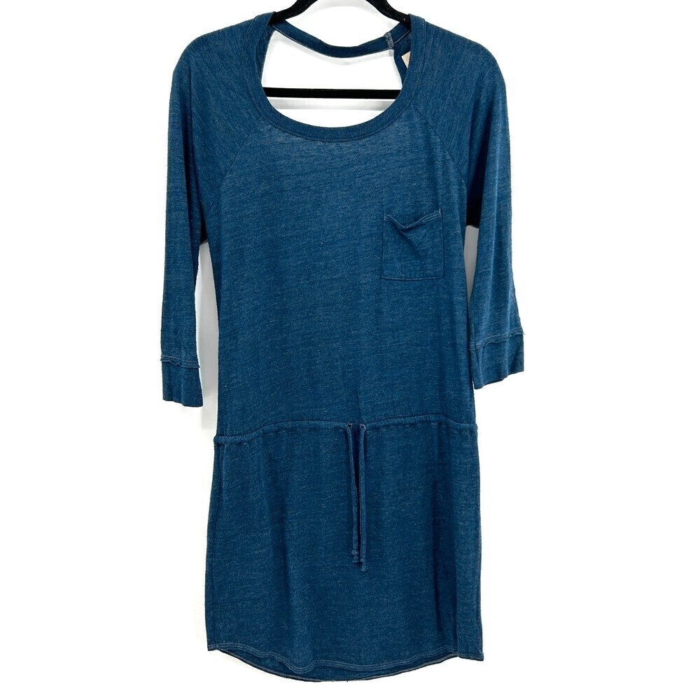 NWT CHASER Blue Drape Open Back Triblend Jersey Open Back Dress Size Medium